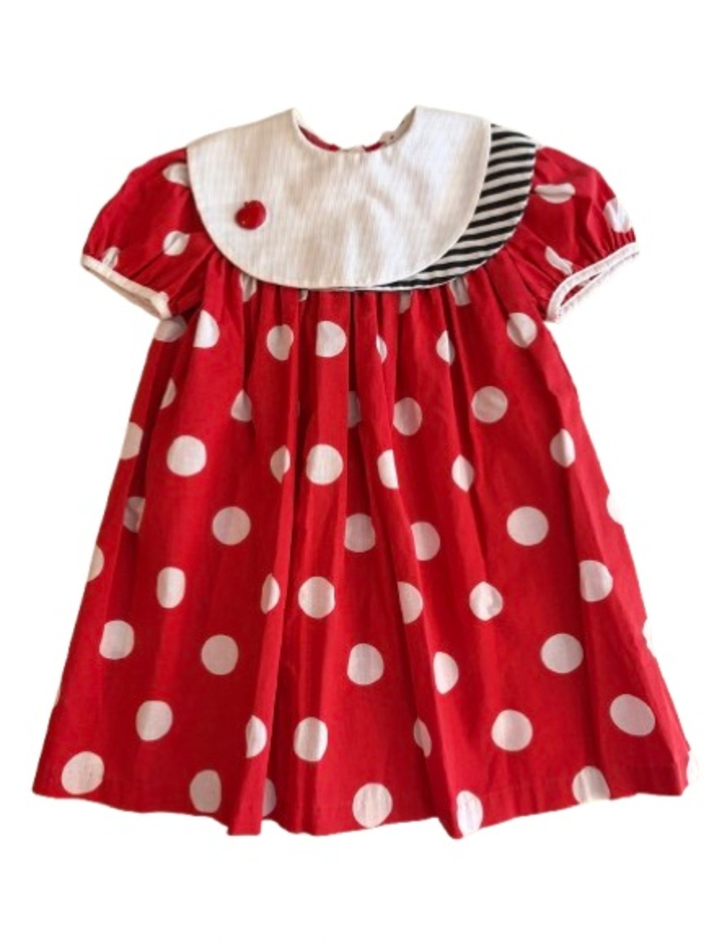Vintage Kate Greenaway Girl’s Polka Dot Dress w/ Bib Collar Size 6 Apple Accent